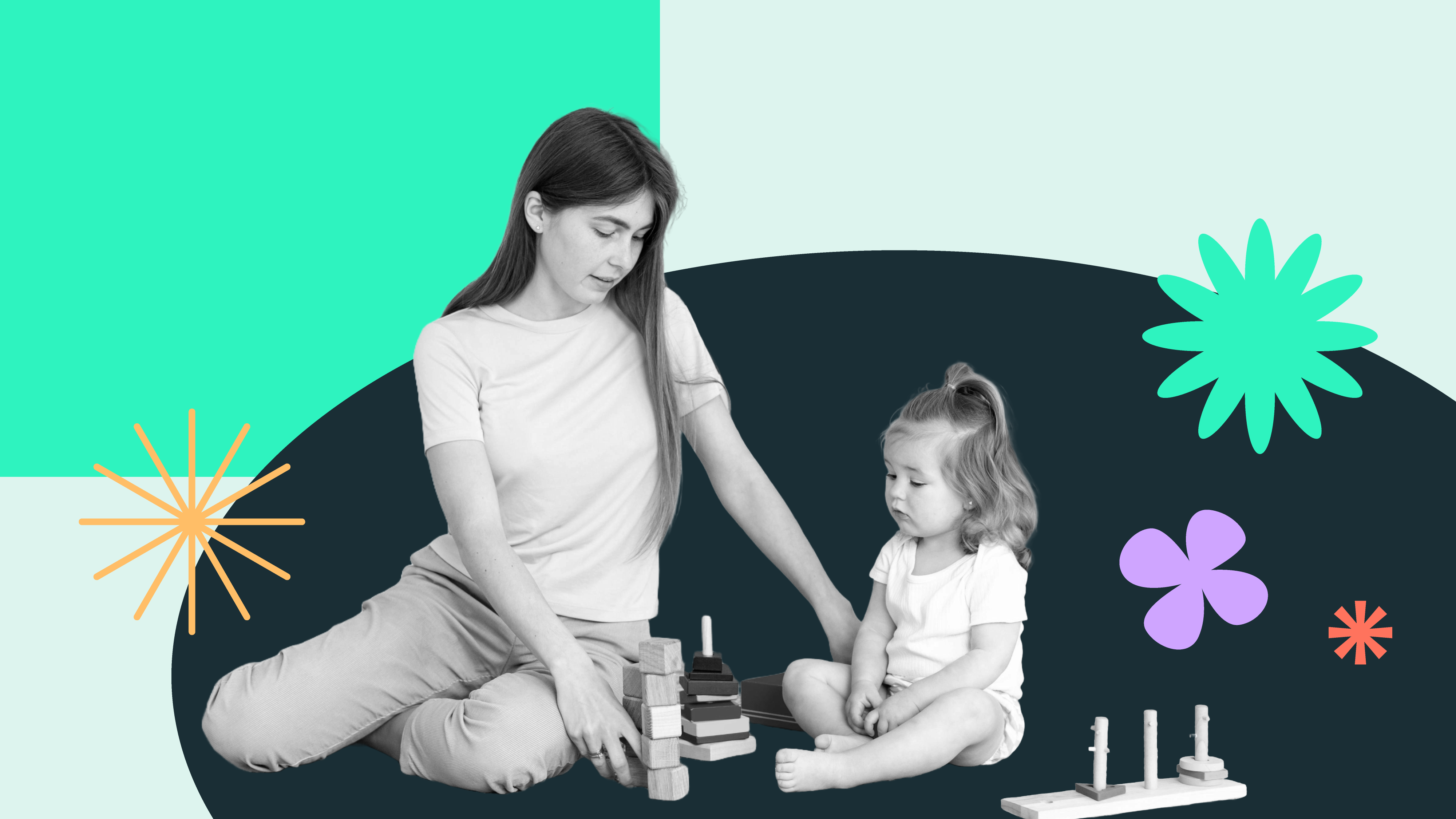 A small child plays at blocks with her babysitter, who's making money from babysitting as a side hustle